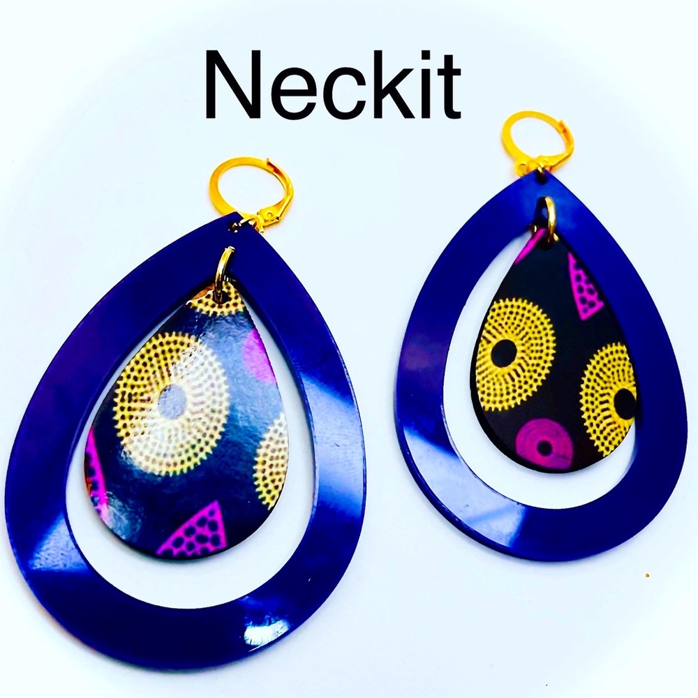 Purple Afrocentric Print Dangle Earrings